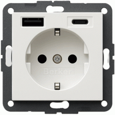 Berker Steckdose SCHUKO/USB AC 20W PD S.1 polarweiß glänzend 48148989 AC20W PD 3A