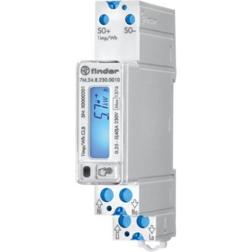 Finder Zähler f. 1-Phasen Wechselstrom bis 40A LCD-Anzeige S0-Schnittstelle MID-konform 7M.24.8.230.0010