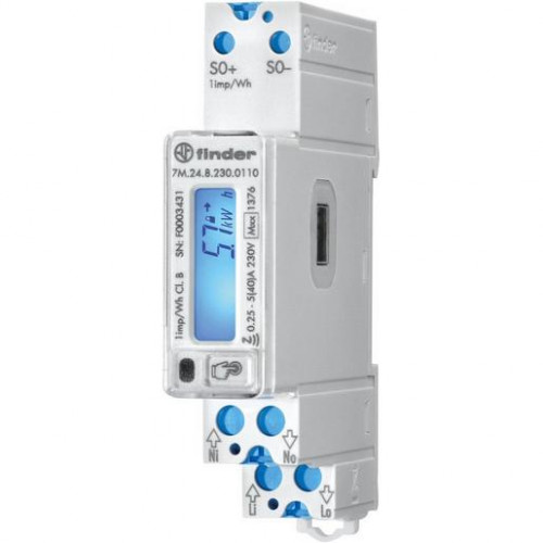 Finder Zähler f. 1-Phasen Wechselstrom bis 40A LCD-Anzeige S0- und IR-Schnittstelle 7M.24.8.230.0110