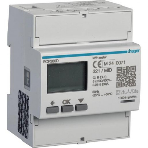 Hager Energiezähler 3-phasig direkt 80A S0 MID ECP380D