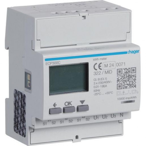 Hager Energiezähler 3phasig indirekt S0 MID ECP300C