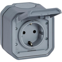 Legrand Plexo New Feuchtraum-AP 1-fach Schuko-Steckdose Steckklemmen IP44 Grau