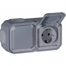 Legrand Plexo New Feuchtraum-AP Vorverdrahtete horizontale 2-fach Schuko-Steckdose Steckklemmen Grau