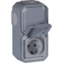 Legrand Plexo New Feuchtraum-AP Vorverdrahtete vertikale 2-fach Schuko-Steckdose Grau