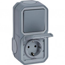 Legrand Aufputz Schuko-Steckdose+Wechselschalter horiz. u. vertikal. Steckklemmen Plexo New