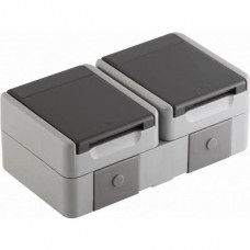 TEM Steckdose Schuko Doppelt horizo. IP44 2x2P+E 16A 250V BV grau