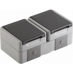 TEM Steckdose Schuko Doppelt horizo. IP44 2x2P+E 16A 250V BV grau TEM Steckdose Schuko Doppelt horizo. IP44 2x2P+E 16A 250V BV grau
