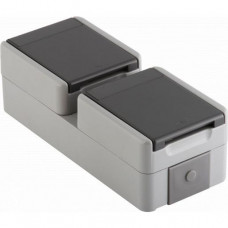 TEM Steckdose Schuko Doppelt vertik. IP44 2x2P+E 16A 250V BV grau