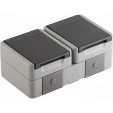 TEM Steckdose Schuko Doppelt horizontal IP44 2x2P+E 16A 250V BV grau