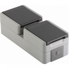 TEM Steckdose Schuko Doppelt vertikal IP44 2x2P+E 16A 250V BV grau