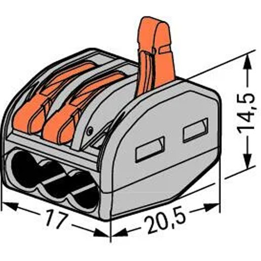 Wago 3-Leiter-Klemme Verbindungsklemme 0,08 - 4 mm² mit Betätigungshebeln 222-413
