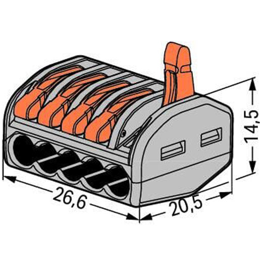 Wago 5-Leiter-Klemme Verbindungsklemme 0,08 - 4 mm² mit Betätigungshebeln 222-415