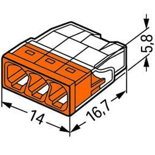 Wago 3-Leiter-Klemme COMPACT 0,5 - 2,5 mm² transparent/orange 2273-203