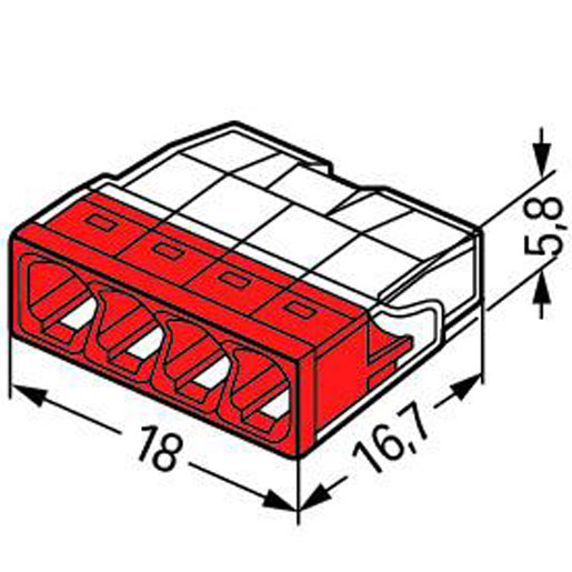 Wago 4-Leiter-Klemme COMPACT 0,5 - 2,5 mm² transparent/rot 2273-204