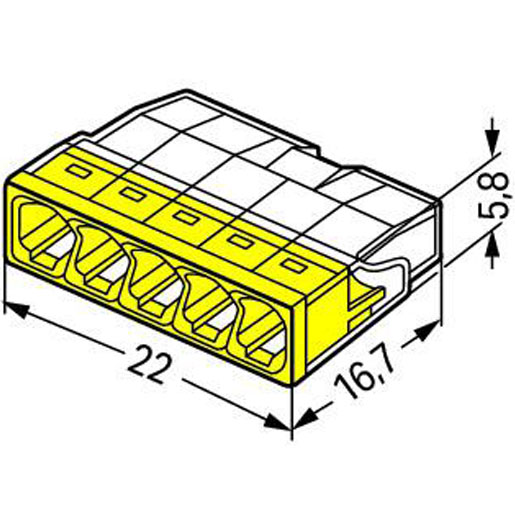 Wago 5-Leiter-Klemme COMPACT 0,5 - 2,5 mm² transparent/gelb 2273-205