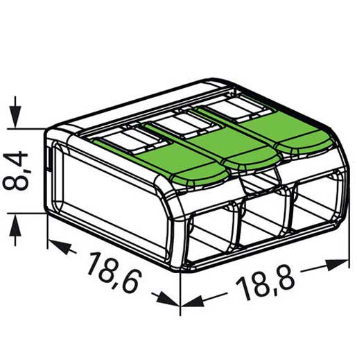 Wago Verbindungsklemme mit Hebeln Green Range 3-Leiter max. 4 mm² transparent 221-423