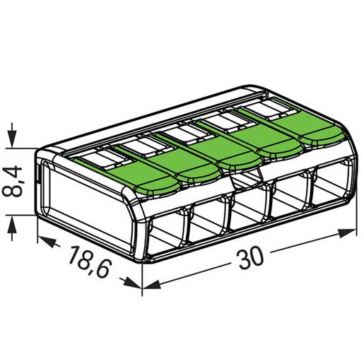 Wago Verbindungsklemme mit Hebeln Green Range 5-Leiter max. 4 mm² transparent 221-425